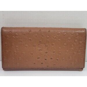 Mulberry England Vintage Ostrich Leather Continental Wallet Brown Plaid Lining